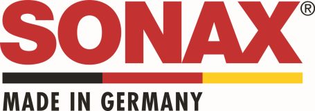Sonax SONAX-Logo mit dem Slogan "Made in Germany" in Rot, Schwarz und Gold.
